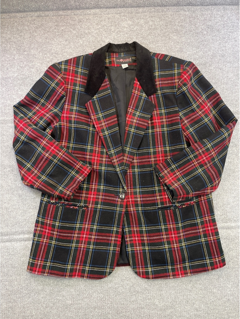 Vintage Sag Harbor Woman Blazer Jacket 22W Plaid Tartan Velvet Collar Christmas